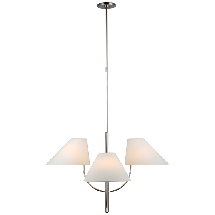 Kinsley Large One-Tier Chandelier in Polished Nickel with Linen Shades