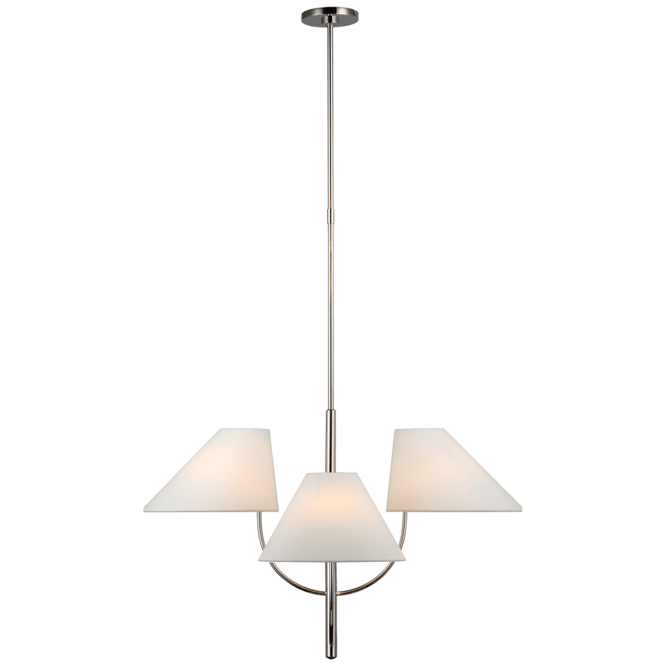 Kinsley Large One-Tier Chandelier in Polished Nickel with Linen Shades
