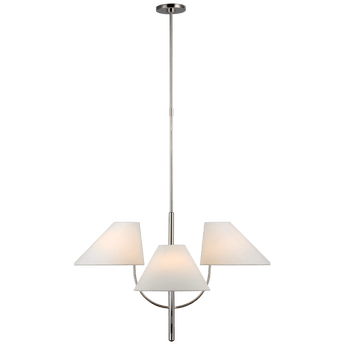 Kinsley Large One-Tier Chandelier in Polished Nickel with Linen Shades