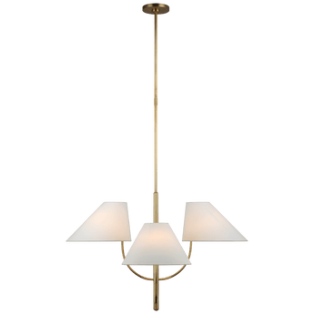 Kinsley Large One-Tier Chandelier in Soft Brass with Linen Shades