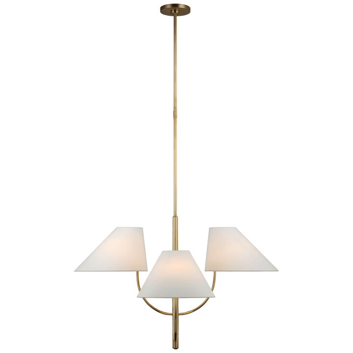 Kinsley Large One-Tier Chandelier in Soft Brass with Linen Shades