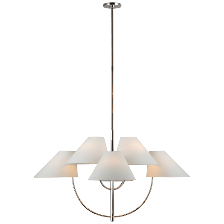 Kinsley Large Two-Tier Chandelier in Polished Nickel with Linen Shades