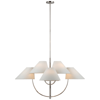 Kinsley Large Two-Tier Chandelier in Polished Nickel with Linen Shades