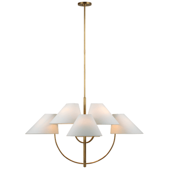 Kinsley Large Two-Tier Chandelier in Soft Brass with Linen Shades