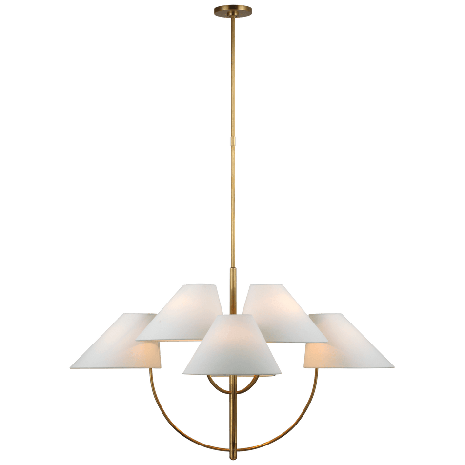 Kinsley Large Two-Tier Chandelier in Soft Brass with Linen Shades