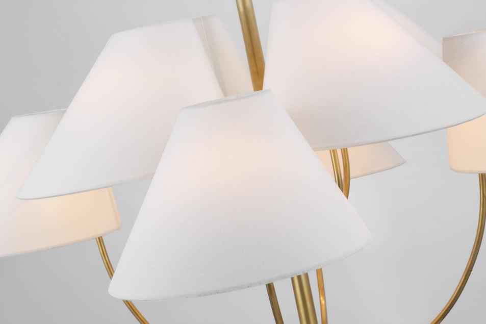 Kinsley Large Two-Tier Chandelier in Soft Brass with Linen Shades