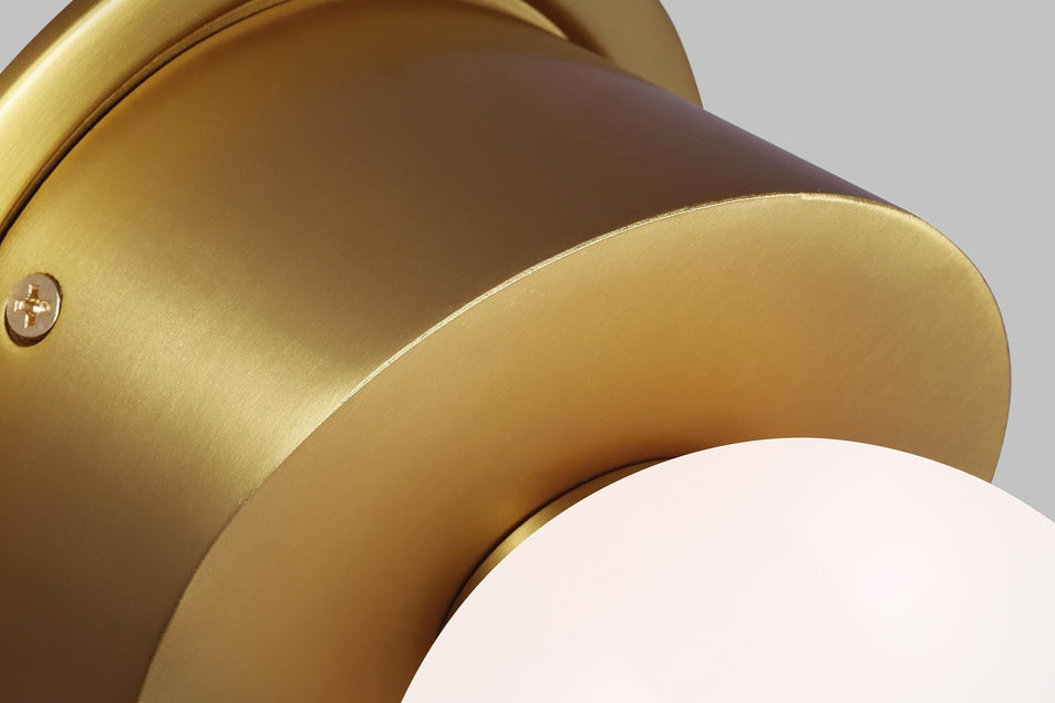 Nodes Large Angled Sconce in Burnished Brass with White Glass