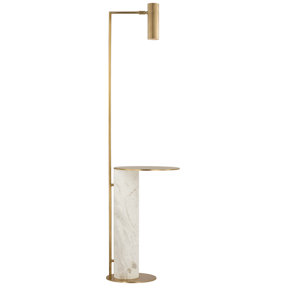 Alma Tray Table Floor Lamp in Antique-Burnished Brass and White Marble