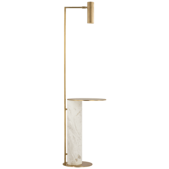 Alma Tray Table Floor Lamp in Antique-Burnished Brass and White Marble