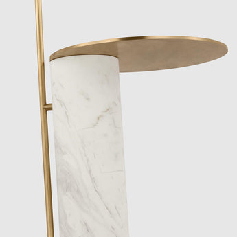 Alma Tray Table Floor Lamp in Antique-Burnished Brass and White Marble