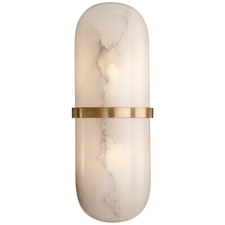 Melange Pill Form Sconce in Antique-Burnished Brass with Alabaster