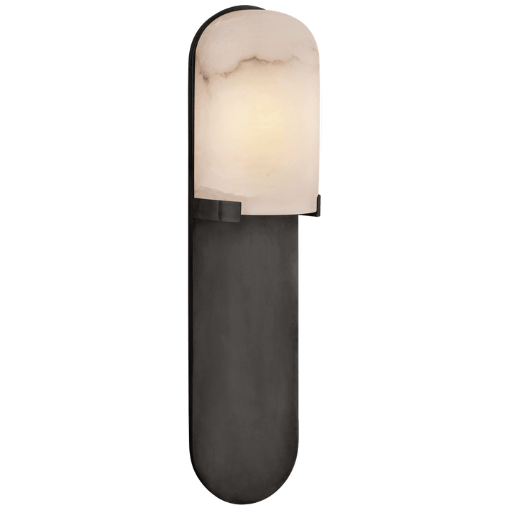 Melange Medium Elongated Pill Sconce in Bronze with Alabaster Shade