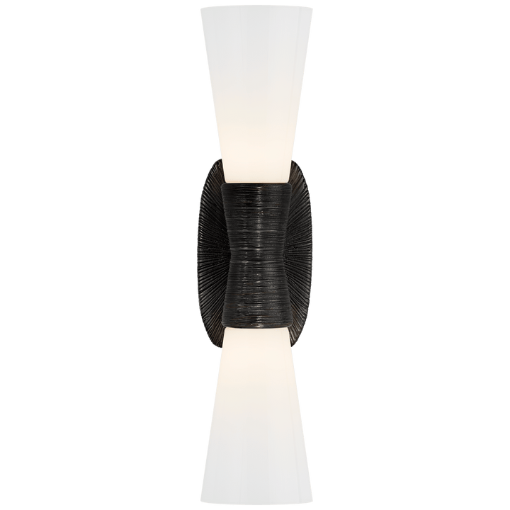 Utopia Small Double Bath Sconce in Aged Iron with White Glass