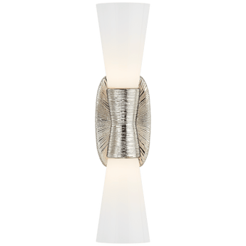 Utopia Small Double Bath Sconce in Polished Nickel with White Glass