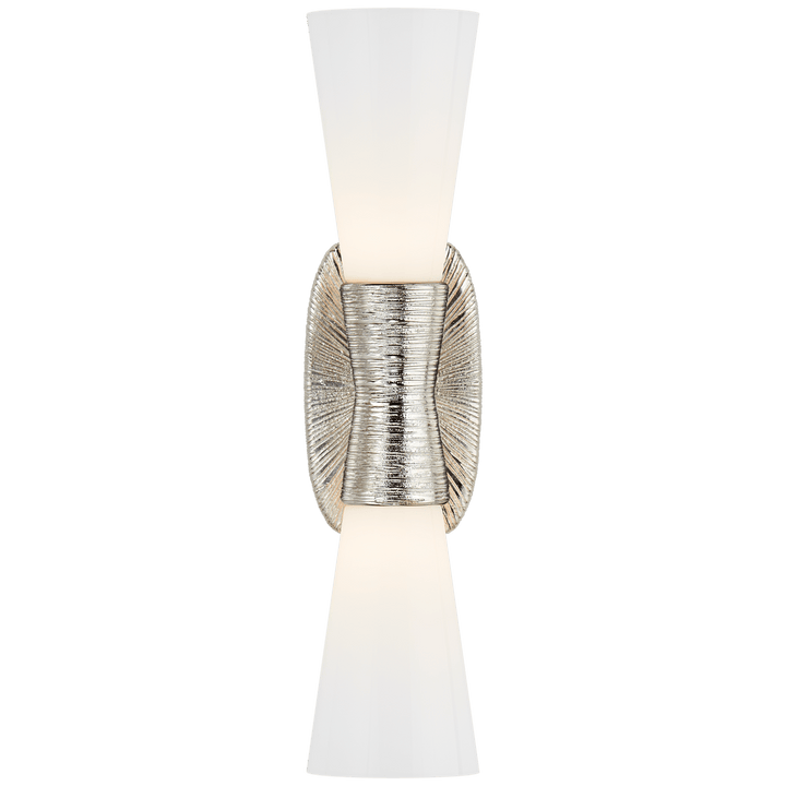 Utopia Small Double Bath Sconce in Polished Nickel with White Glass