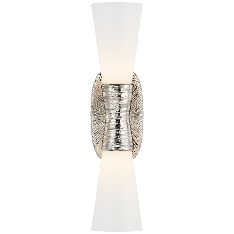 Utopia Small Double Bath Sconce in Polished Nickel with White Glass