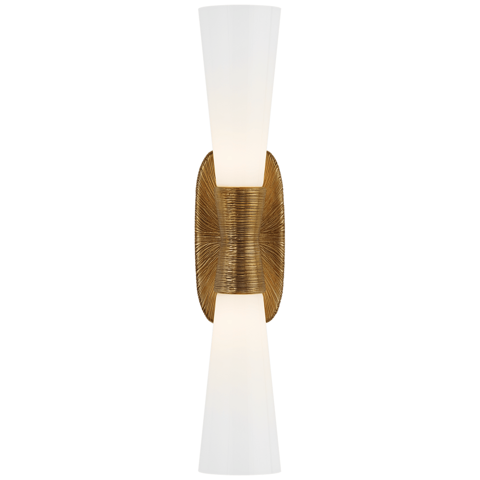 Utopia Large Double Bath Sconce in Gild with White Glass