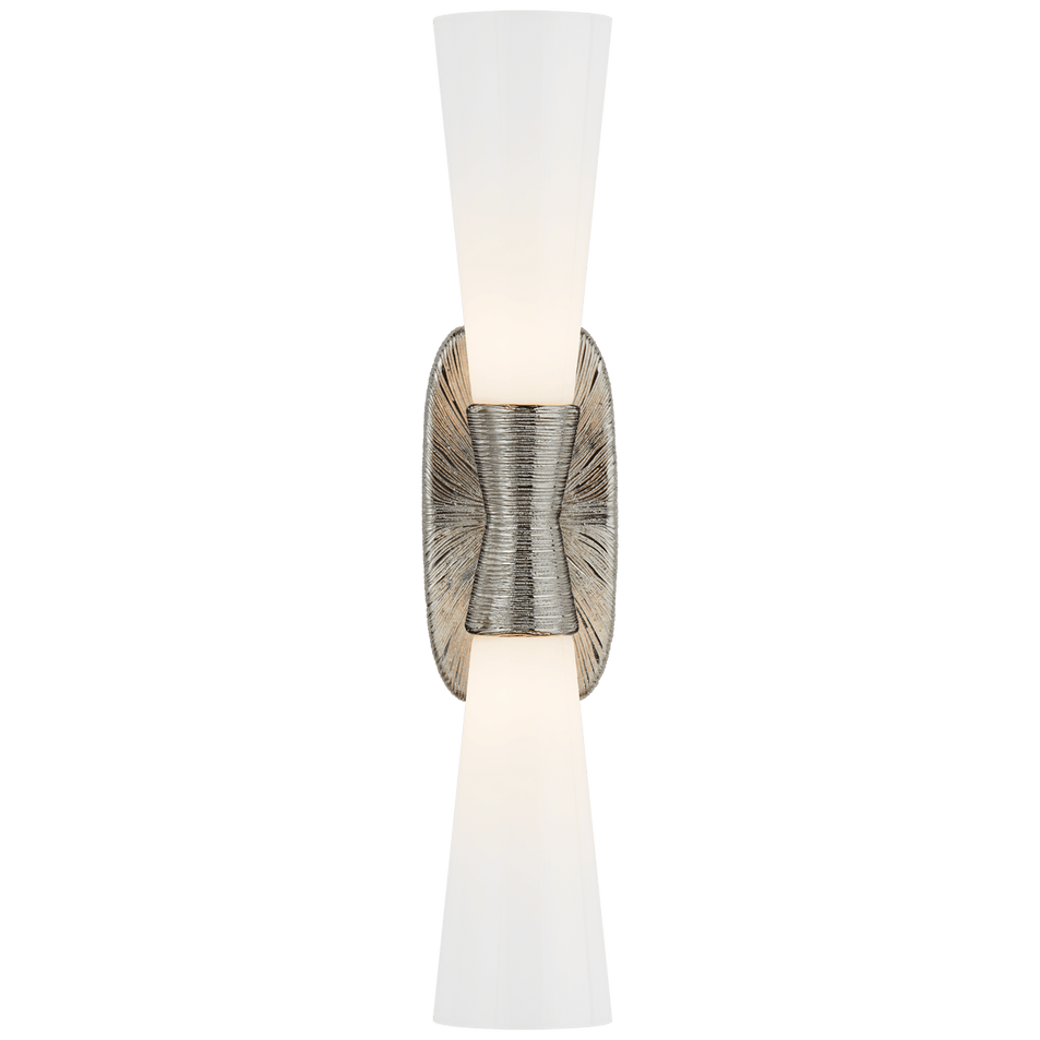 Utopia Large Double Bath Sconce in Polished Nickel with White Glass