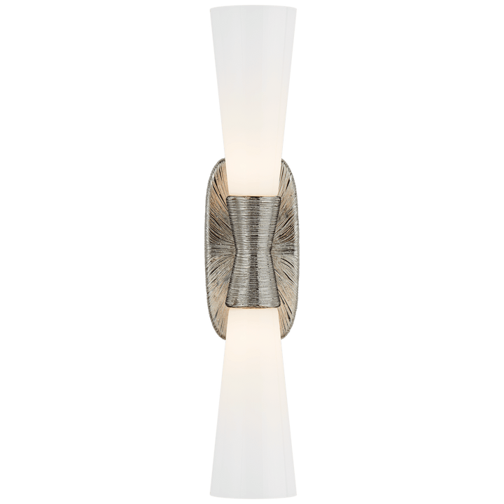 Utopia Large Double Bath Sconce in Polished Nickel with White Glass