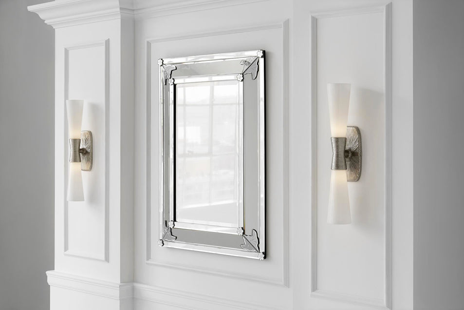 Utopia Large Double Bath Sconce, a premium Bath light by Visual Comfort. Close - up image of its design.