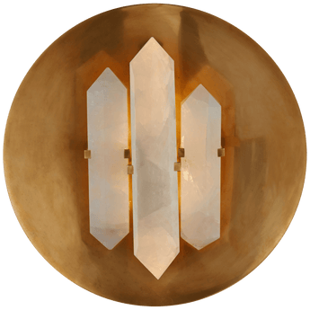 Halcyon Round Sconce in Antique-Burnished Brass and Quartz