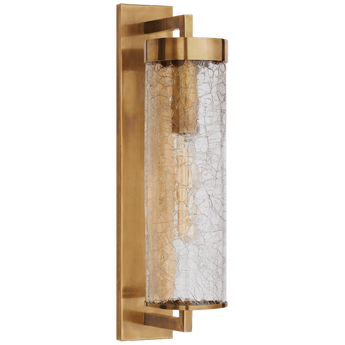 Liaison Large Bracketed Wall Sconce in Antique Burnished Brass with Crackle Glass