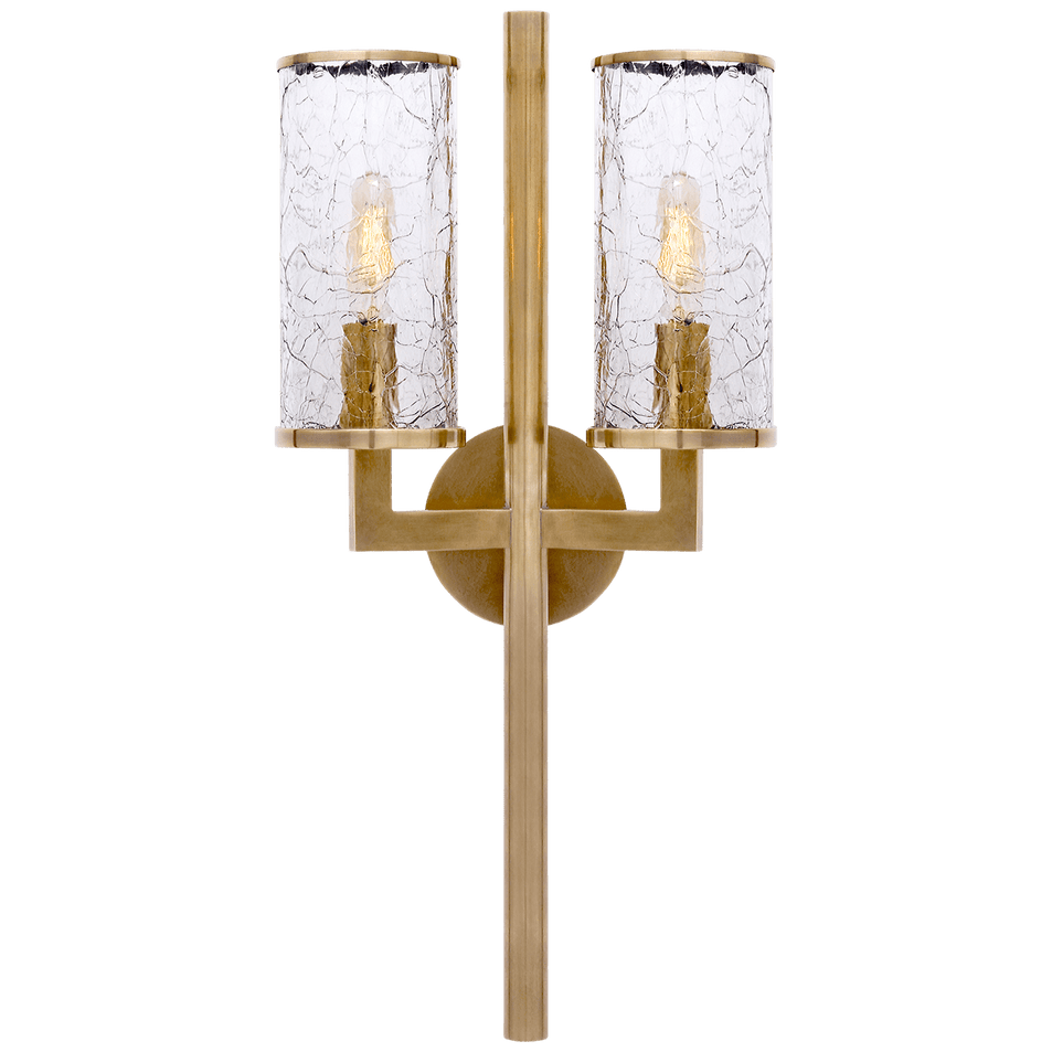 Liaison Double Sconce in Antique-Burnished Brass with Crackle Glass
