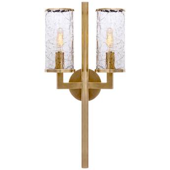 Liaison Double Sconce in Antique-Burnished Brass with Crackle Glass