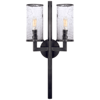 Liaison Double Sconce in Bronze with Crackle Glass