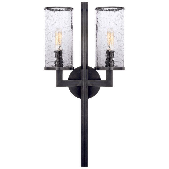 Liaison Double Sconce in Bronze with Crackle Glass