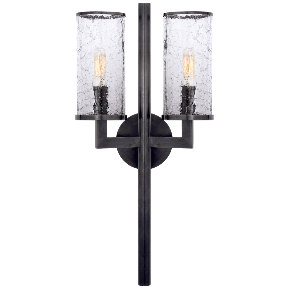 Liaison Double Sconce in Bronze with Crackle Glass