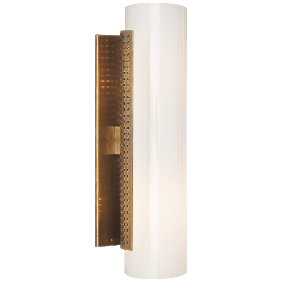 Precision Cylinder Sconce in Antique-Burnished Brass with White Glass