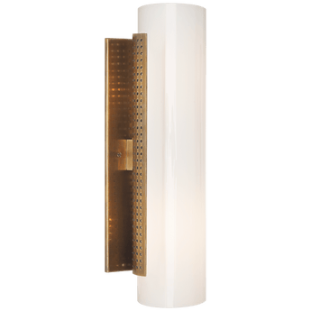 Precision Cylinder Sconce in Antique-Burnished Brass with White Glass