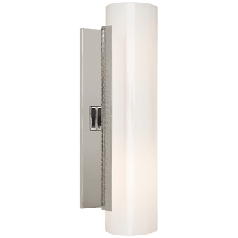 Precision Cylinder Sconce in Polished Nickel with White Glass