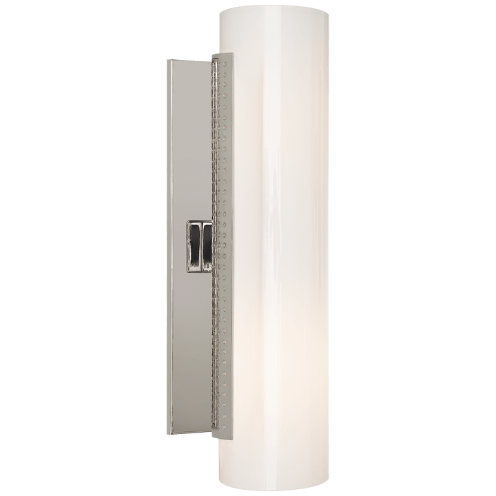 Precision Cylinder Sconce in Polished Nickel with White Glass