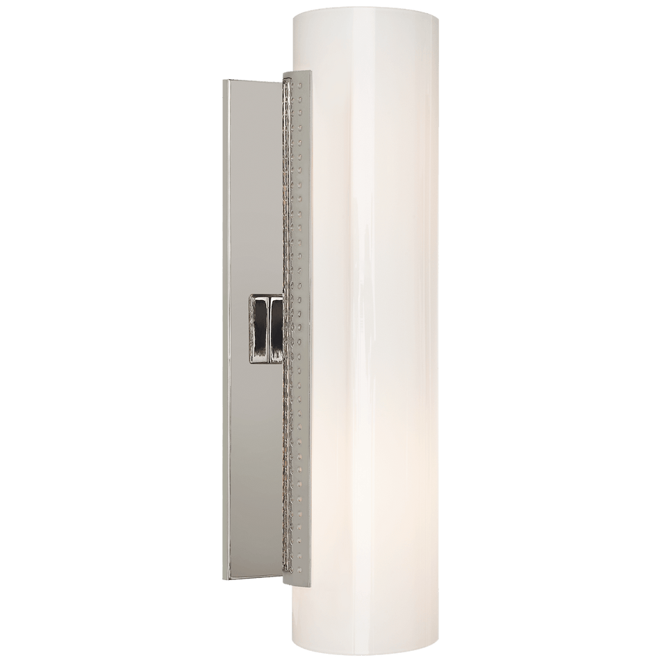 Precision Cylinder Sconce in Polished Nickel with White Glass