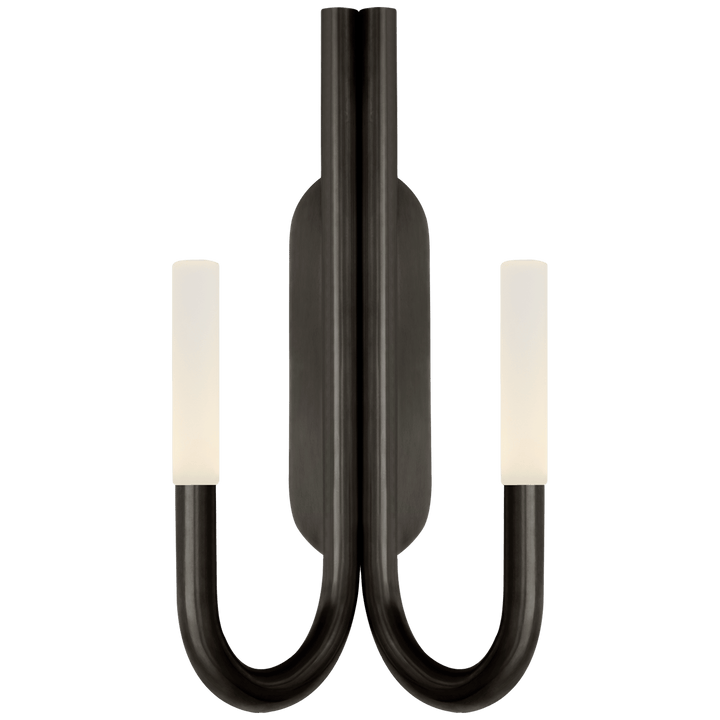 Rousseau Double Wall Sconce in Bronze with Etched Crystal