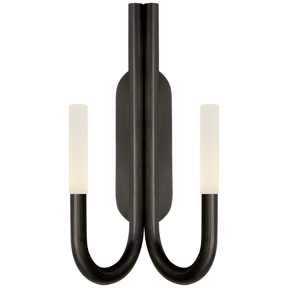 Rousseau Double Wall Sconce in Bronze with Etched Crystal