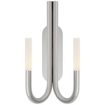 Rousseau Double Wall Sconce in Polished Nickel with Etched Crystal