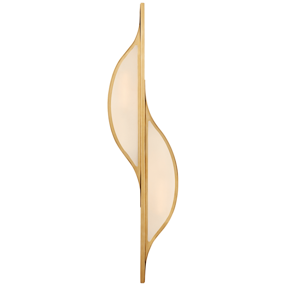 Avant Large Curved Sconce in Antique-Burnished Brass with Frosted Glass
