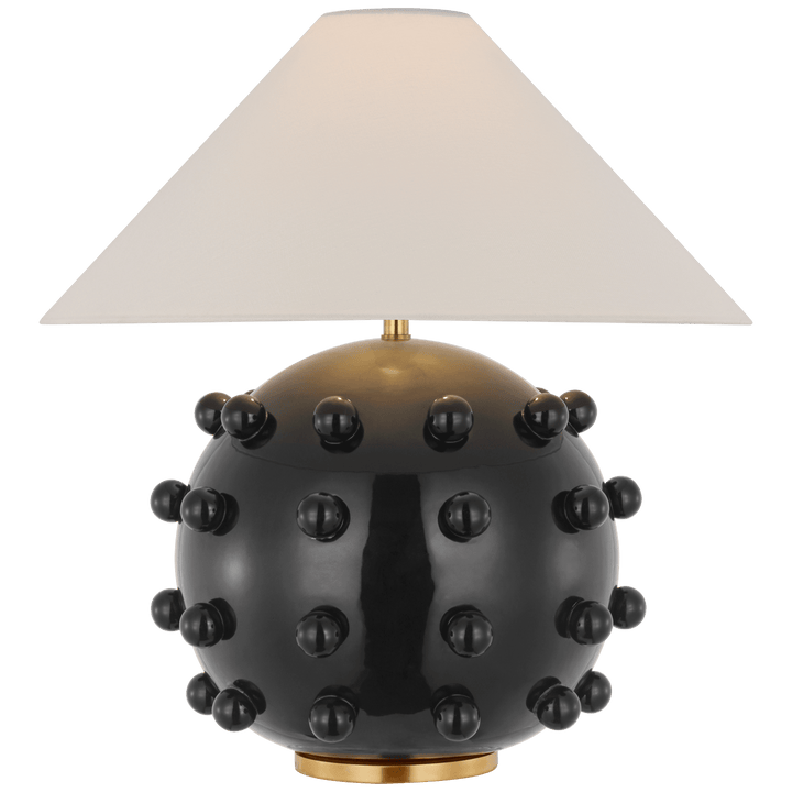 Linden Medium Orb Table Lamp in Black with Linen Shade
