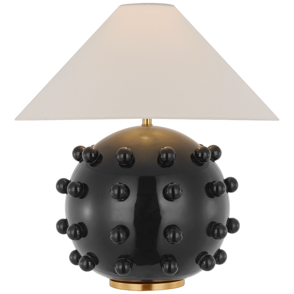 Linden Medium Orb Table Lamp in Black with Linen Shade