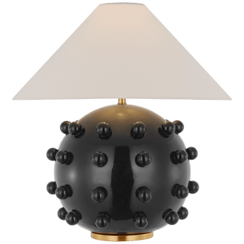 Linden Medium Orb Table Lamp in Black with Linen Shade