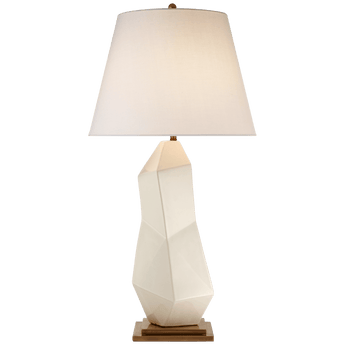 Bayliss Table Lamp in White Leather Ceramic with Linen Shade