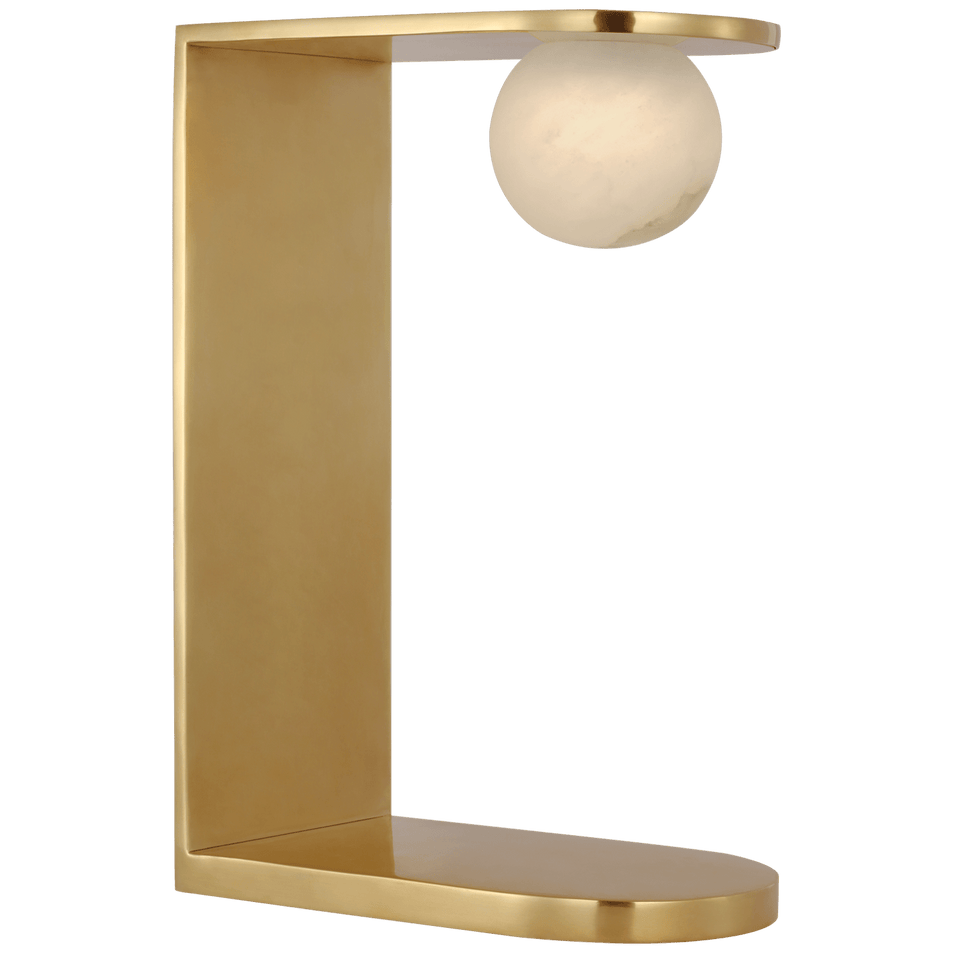 Pertica Small Desk Lamp in Mirrored Antique Brass with Alabaster