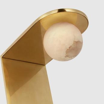 Pertica Small Desk Lamp in Mirrored Antique Brass with Alabaster