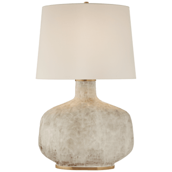 Beton Large Table Lamp in Antiqued White Ceramic with Linen Shade