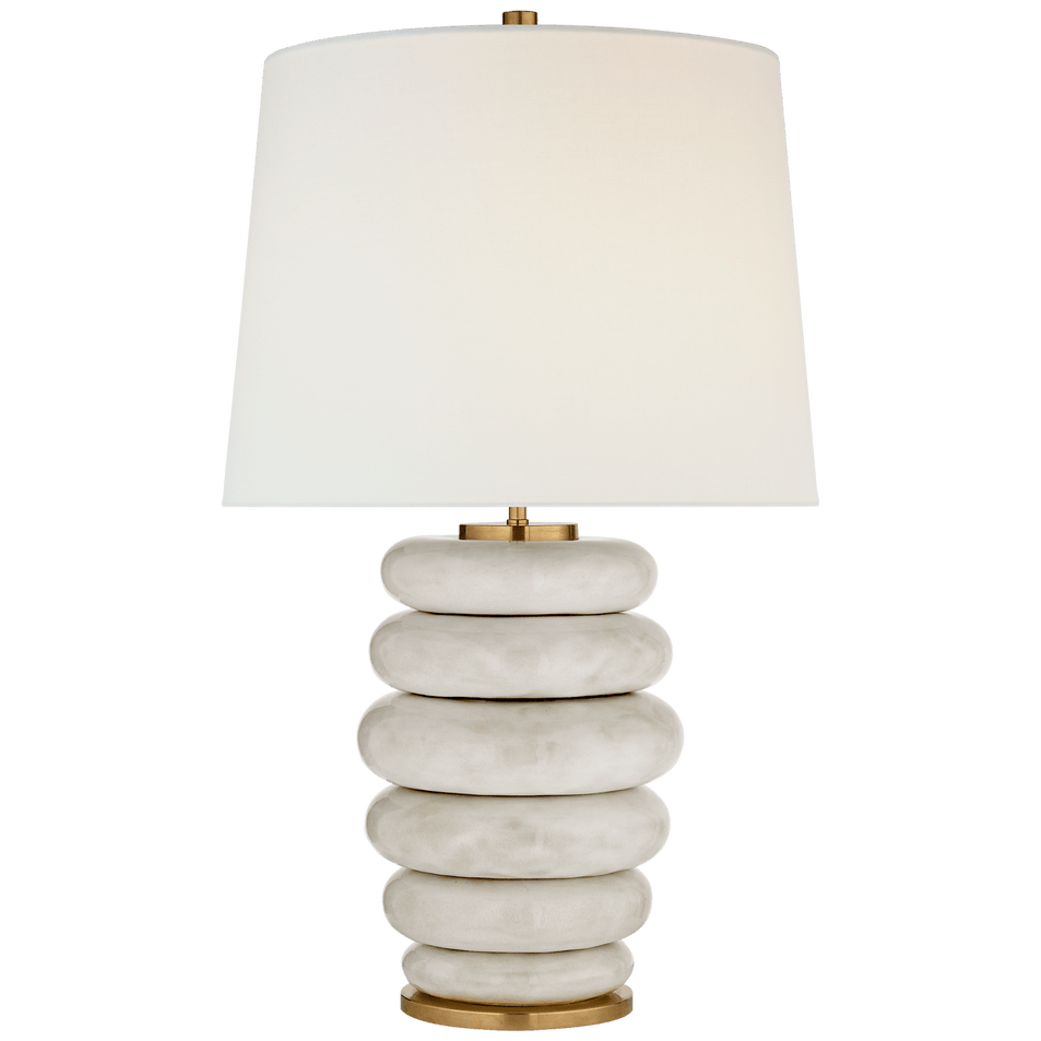 Phoebe Stacked Table Lamp in Antiqued White with Linen Shade
