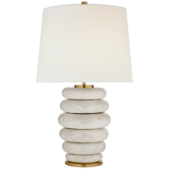 Phoebe Stacked Table Lamp in Antiqued White with Linen Shade