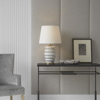 Phoebe Stacked Table Lamp in Antiqued White with Linen Shade